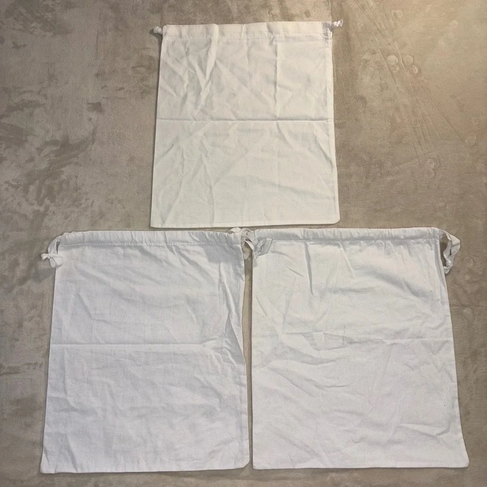 Joie White Cotton Luxury Dust Bags Set of 3 Drawstring Storage Pouches 14x16